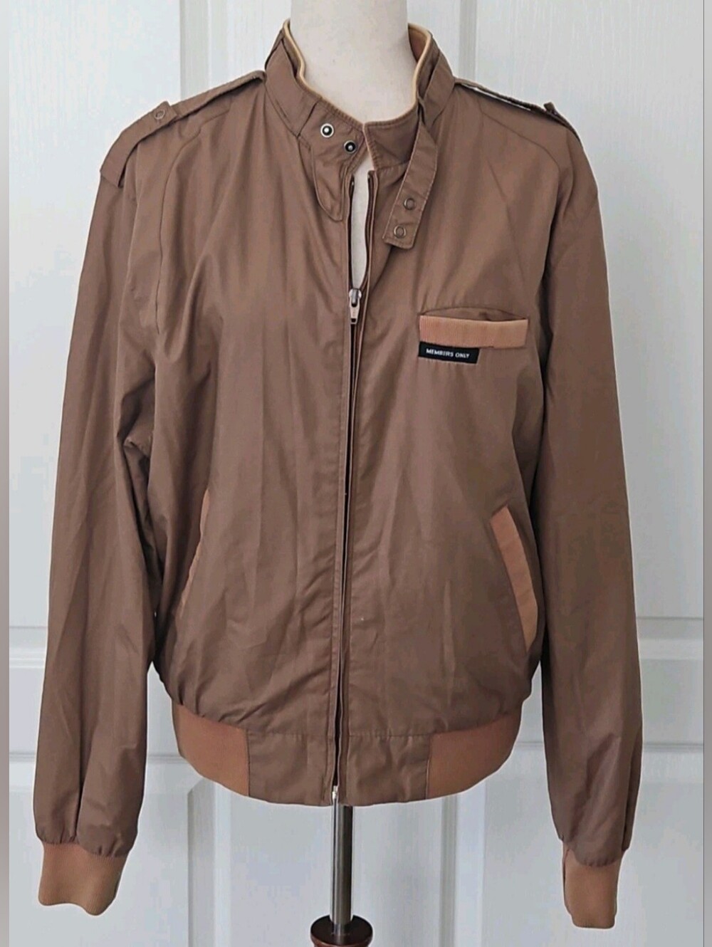 VTG 80s Members Only Bomber Racer Jacket Brown 44 L